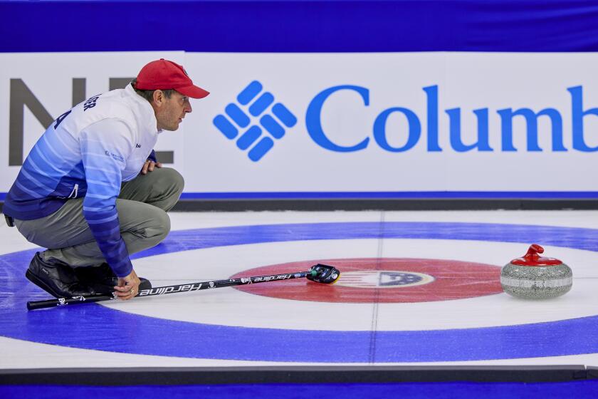 John Shuster during Curling Night in America at Great Park Ice in Irvine, Calif. on August 26, 2021.