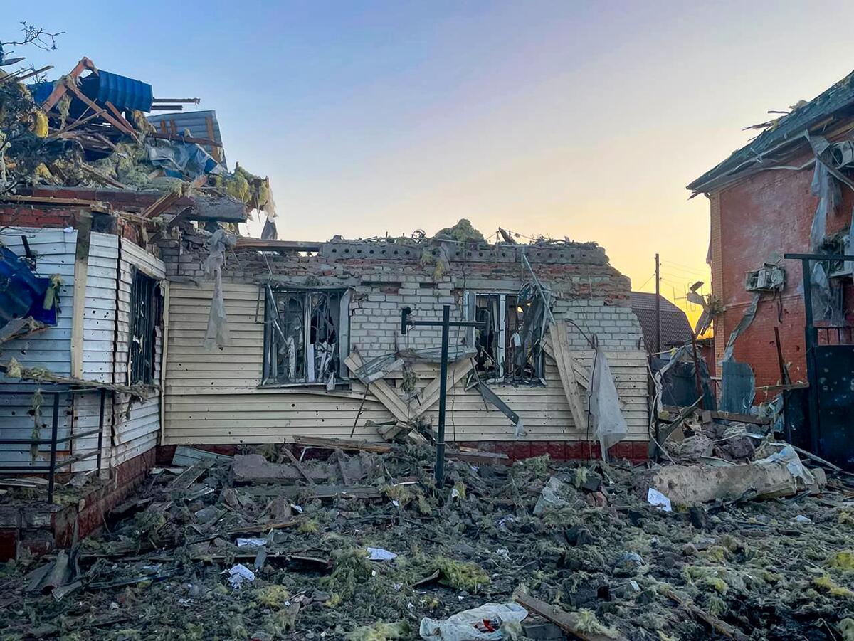 This photo released by the acting Governor of Kursk region's telegram channel shows a damaged house.