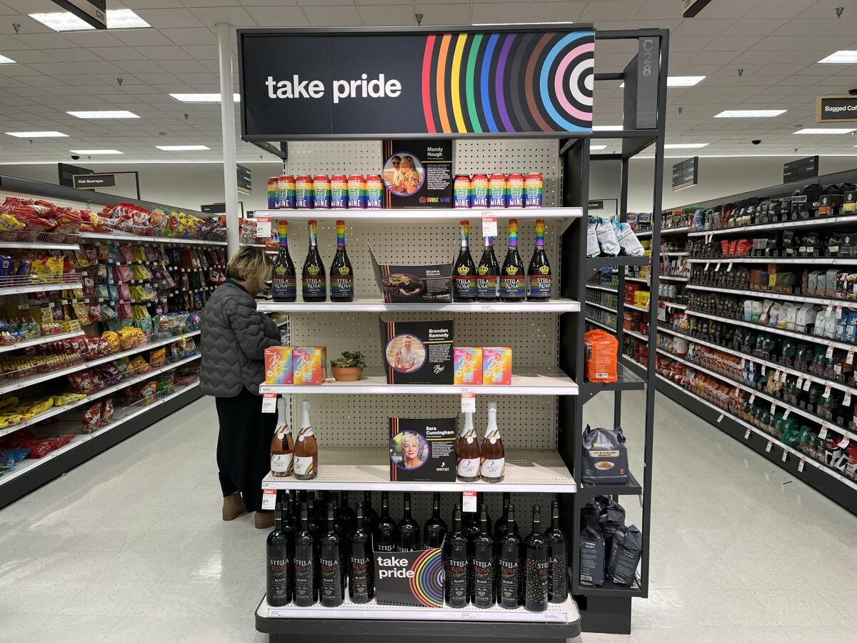 Pride month merchandise displayed at a Target in Daly City, Calif. 