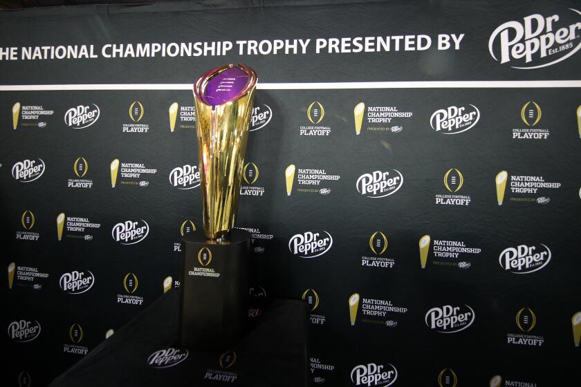 NEW ORLEANS, LOUISIANA - JANUARY 11: A general view of the National Championship Trophy during media day for the College Football Playoff National Championshipon January 11, 2020 in New Orleans, Louisiana. (Photo by Chris Graythen/Getty Images)