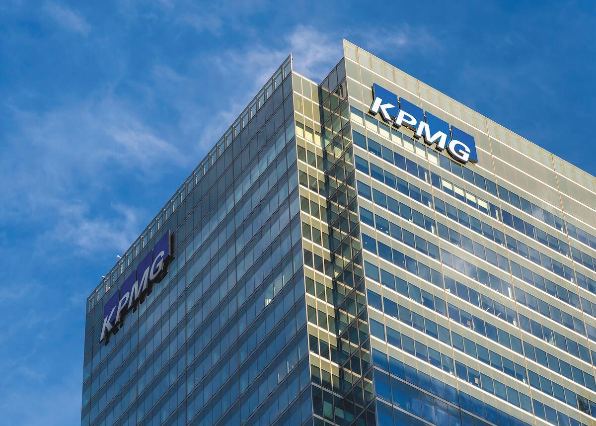 KPMG's headquarters building; sign on a high-rise.