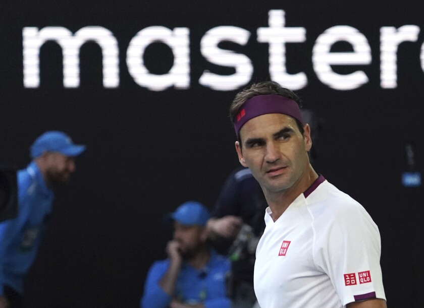 Switzerland's Roger Federer reacts during an Australian Open match last year.