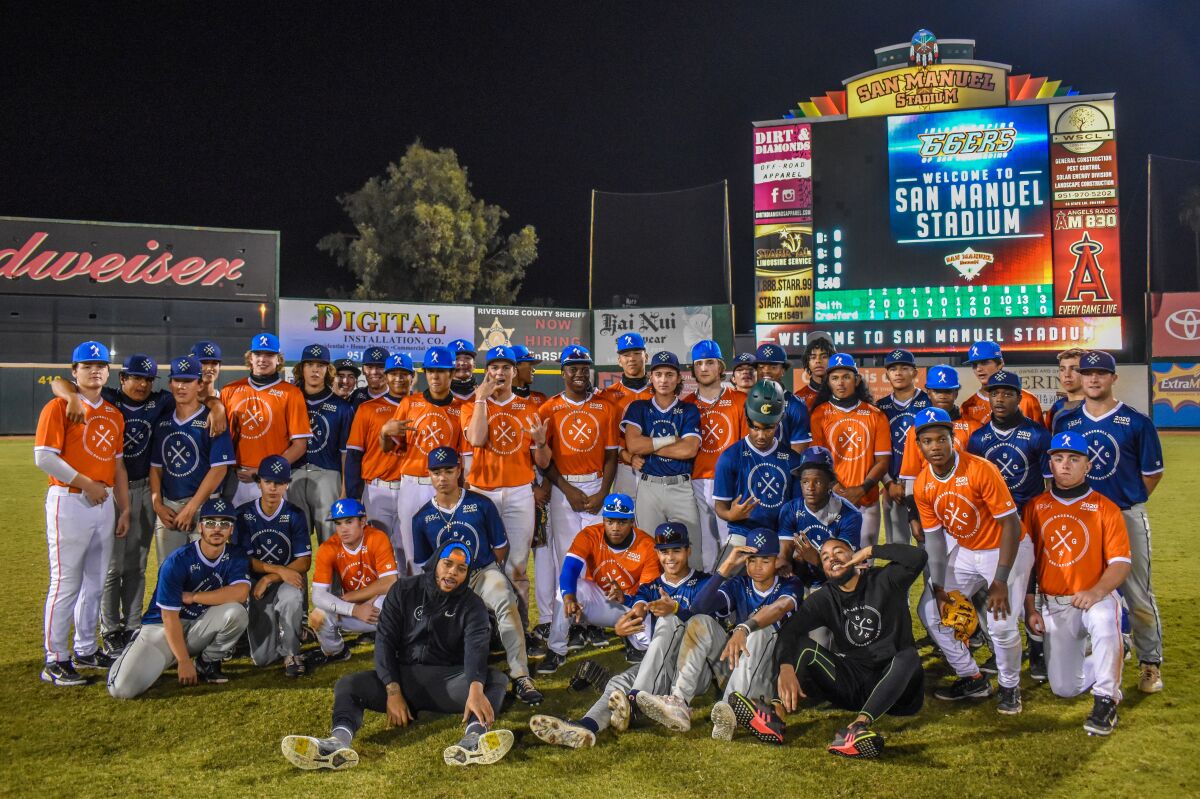 Mets' Dominic Smith (front row, left) and Mariners' J.P. Crawford (front row, right) at a Baseball Generations event.