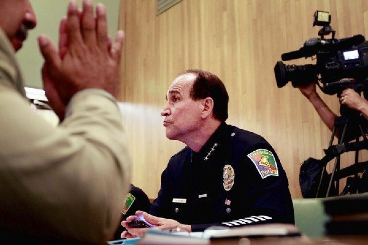 Bell Police Chief Randy Adams attends a City Council meeting during the Bell salary scandal in July 2010.