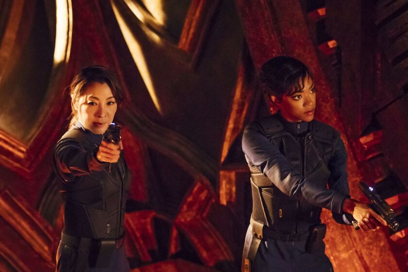 Michelle Yeoh as Captain Philippa Georgiou and Sonequa Martin-Green as First Officer Michael Burnham in "Star Trek: Discovery" available on CBS All Access streaming service.