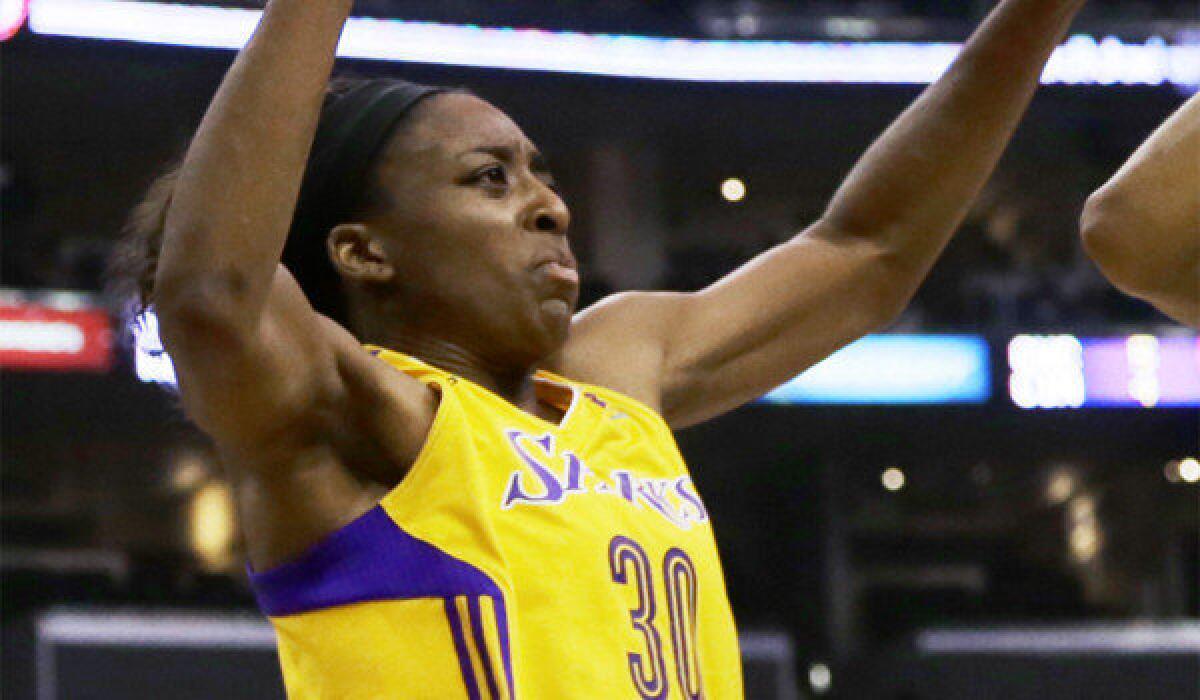 Nneka Ogwumike, shown back in May, led the Sparks with 16 points during their 84-48 victory over San Antonio on Saturday.