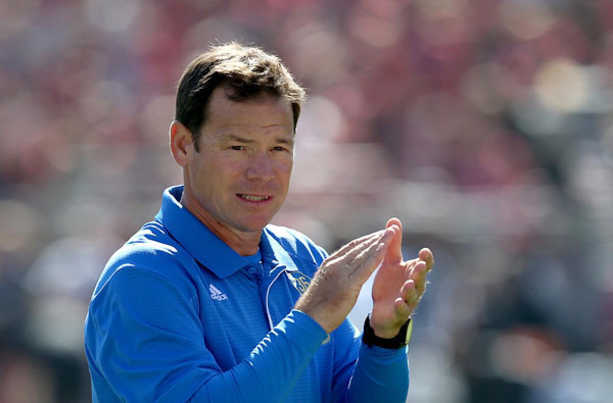 UCLA Coach Jim Mora has plenty about which to cheer: a program on the rise that is helping generate revenues for the university.