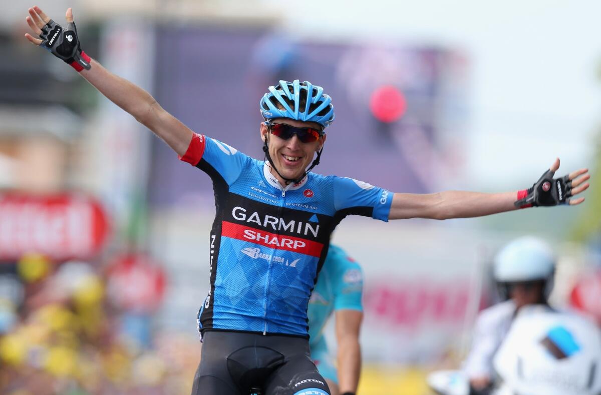 Daniel Martin celebrates after winning Stage 9 of the Tour de France on Sunday.