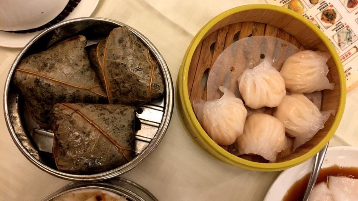 Rice in lotus leaf and shrimp dumplings are among the varied dim sum offerings in the San Gabriel Valley.
