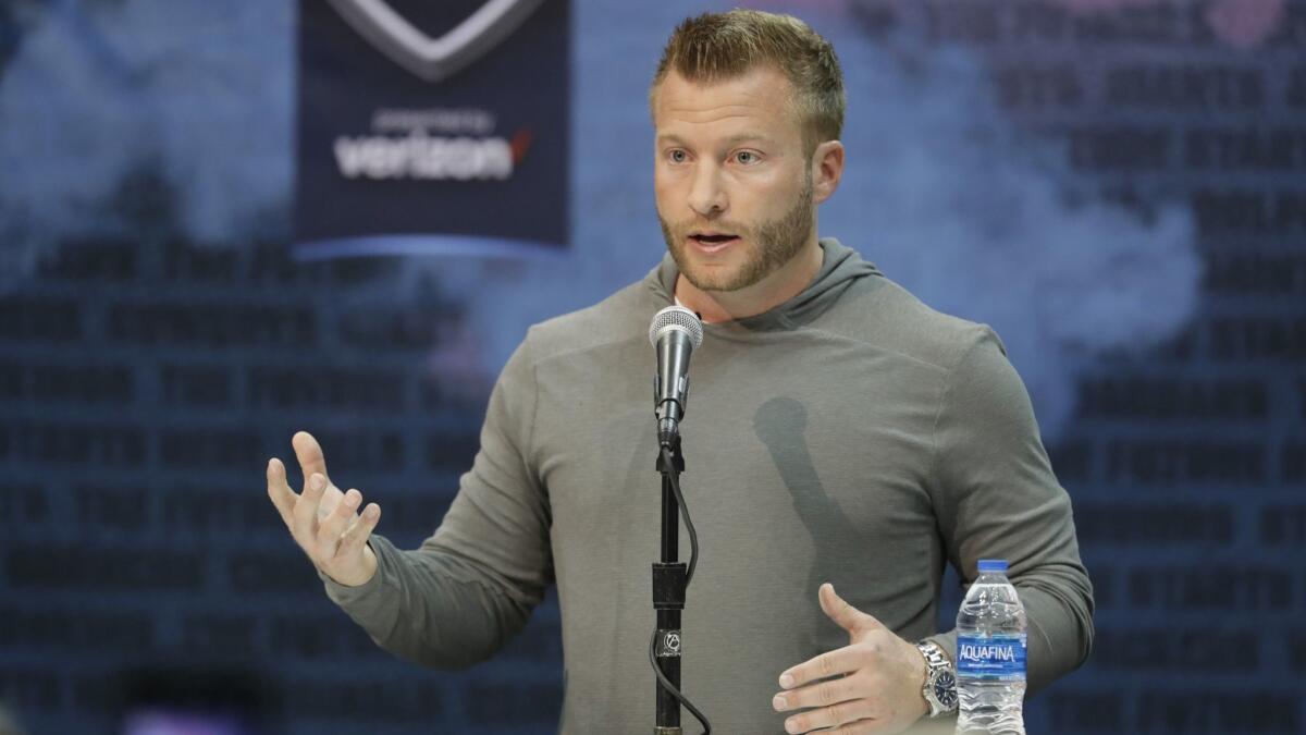 Rams head coach Sean McVay speaks during a press conference at the NFL combine on Thursday in Indianapolis.