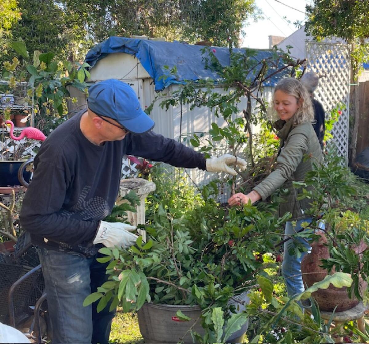 Volunteers work on a clean-up project in Costa Mesa.