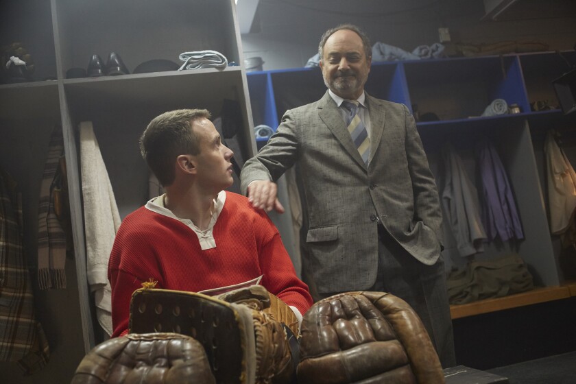 Mark O'Brien, left, and Kevin Pollak in the movie 'Goalie'