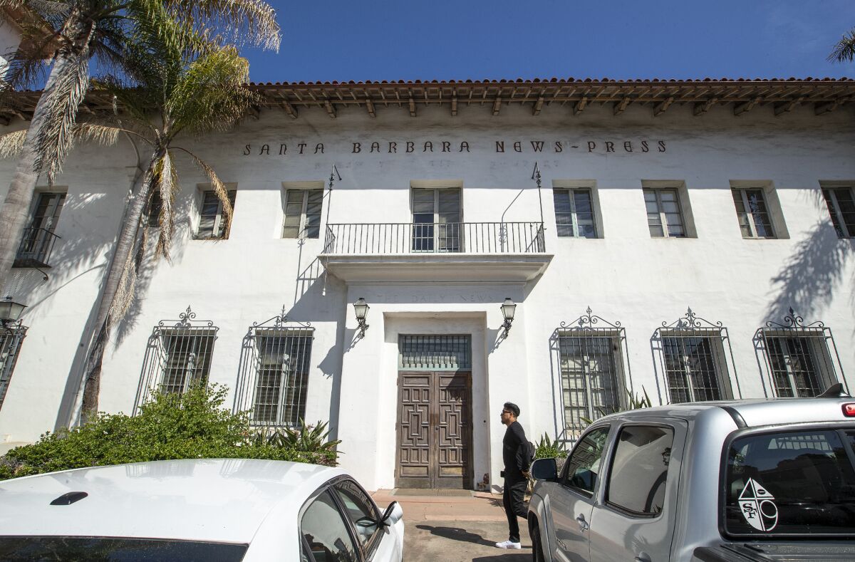 SANTA BARBARA, CA-JULY 24, 2023: Overall, shows the former headquarters of the Santa Barbara News-Press on Anacapa St. in Santa Barbara. After more than 150 years of newsgathering, the Pulitzer-Prize winning newspaper has posted its last online edition a month after the News-Press ceased publication of its newspaper and went all digital. Before closing, they moved their location to Goleta, where the paper was printed, before going all digital. (Mel Melcon / Los Angeles Times)