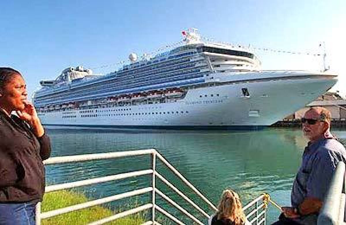 Lanice Nash, left, checks out the Diamond Princess, a Princess Cruises ship, at the Port of L.A.