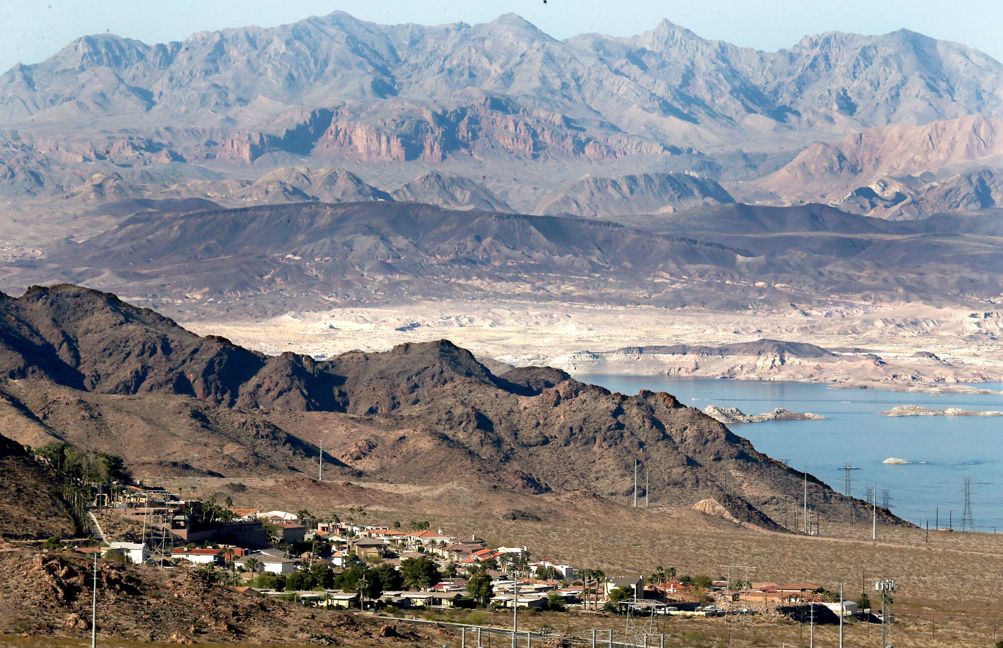 A wide view of residential community by Lake Mead. 
