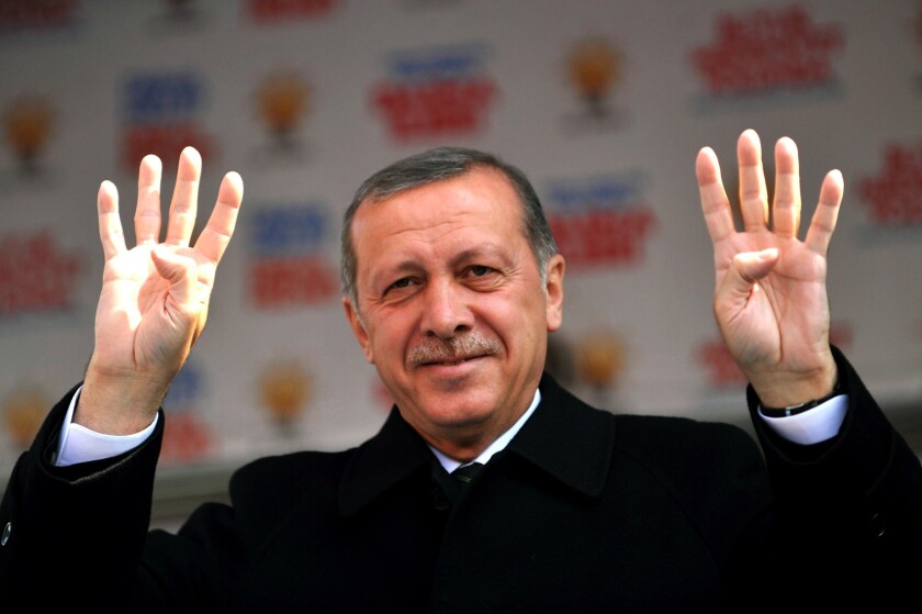Turkish Prime Minister Recep Tayyip Erdogan at a rally of the Justice and Development Party ahead of local elections.