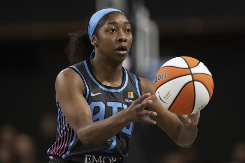 FILE - Atlanta Dream guard Aari McDonald (2) plays during a WNBA basketball game.