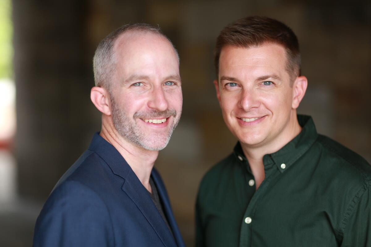 Two smiling men, composers of an Emmy-nominated song sung by "Marvelous Mrs. Maisel's" fictional version of Harry Belafonte.