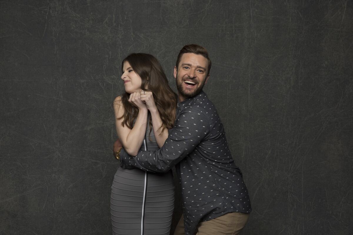 "Trolls" co-stars Anna Kendrick and Justin Timberlake get cozy.
