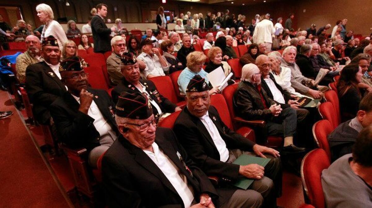 Military veterans were among those who attended Tuesday's screening at the Balboa Theatre of excerpts from Ken Burns' new documentary on the Vietnam War.