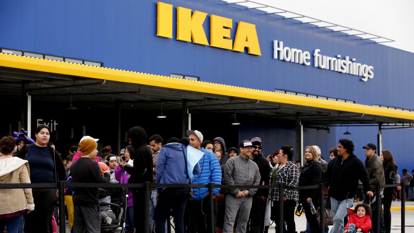 More than a thousand people wait in line outside IKEA, which opened the doors to its new Burbank location — the largest IKEA store in North America, at 456,000 square feet — on Wednesday.