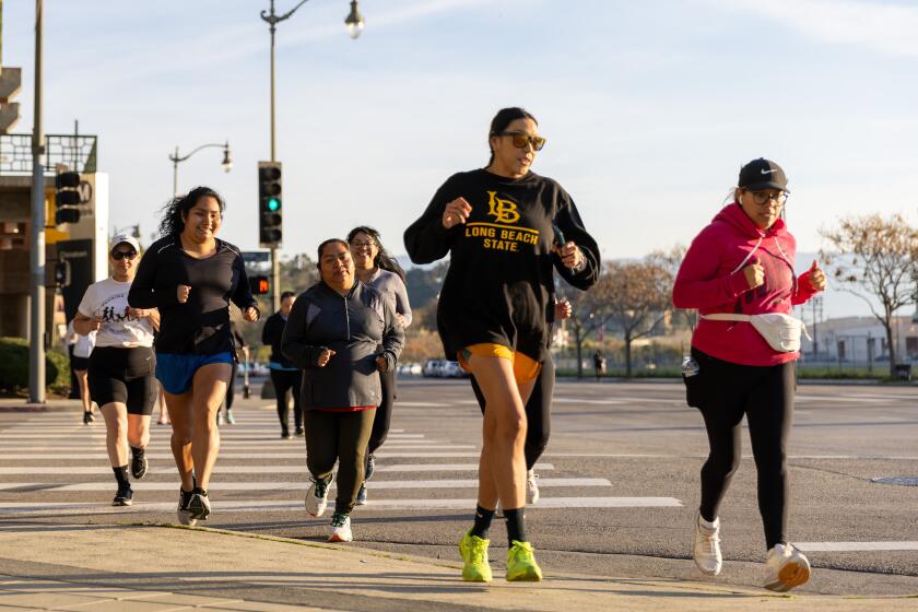 Running Mamis begin their practice run at LA Historic Park, Sunday, March 10, 2024.