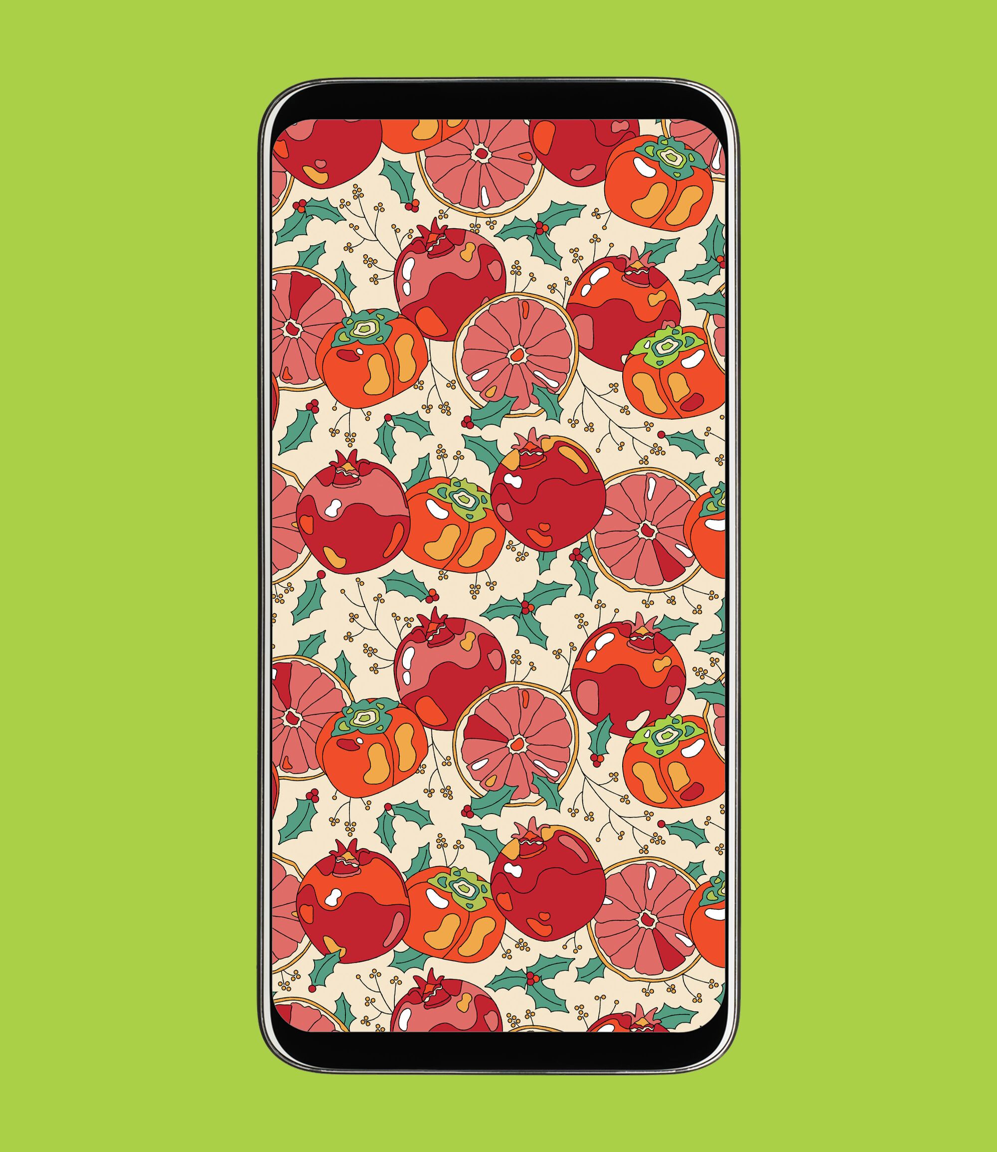 Mockup of a phone background with a pomegranate illustration.