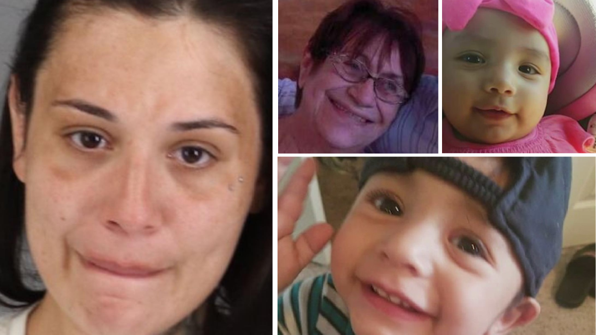 Four images of two women and two young children