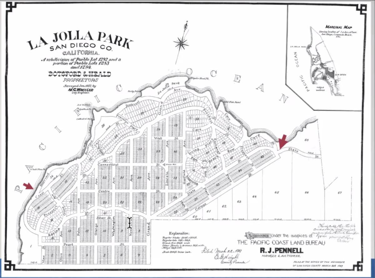 The area proposed for a La Jolla coastline historic district is based on an 1887 map.
