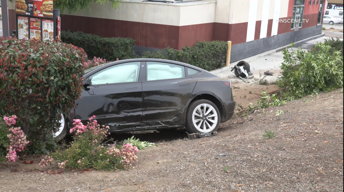 A Tesla driver lost control of the car and struck a pedestrian in Kearny Mesa on Tuesday, San Diego police said.