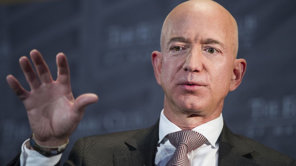 Jeff Bezos, Amazon's chief executive, speaks at an Economic Club of Washington event Sept. 13.