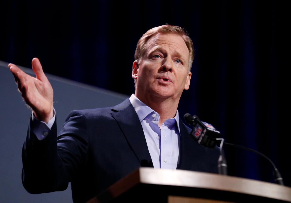 NFL commissioner Roger Goodell speaks during a Super Bowl LIII news conference.