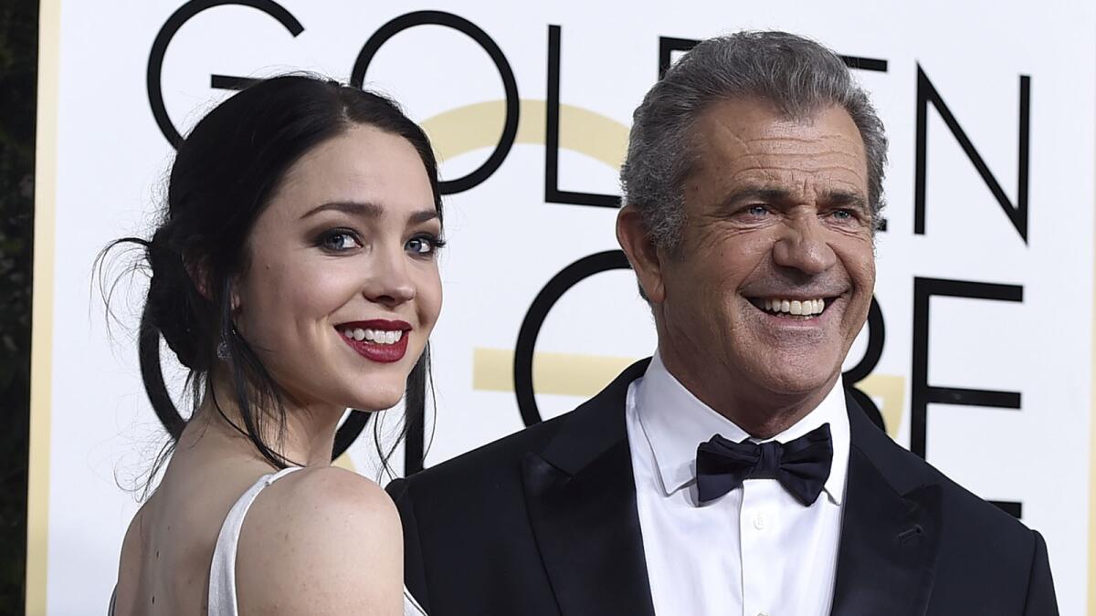 Rosalind Ross and Mel Gibson at the 74th Golden Globe Awards on Jan. 8, 2017.
