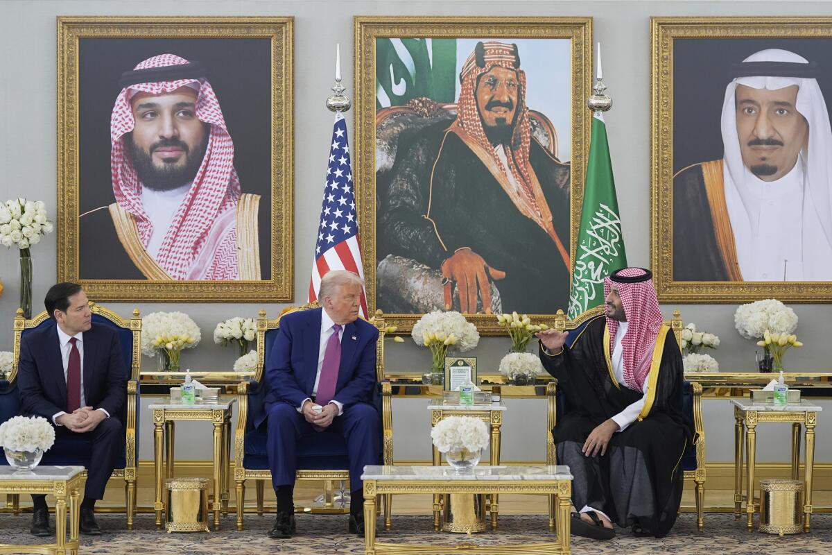 Secretary of State Marco Rubio, President Trump and Crown Prince Mohammed bin Salman meet in Saudi Arabia on Tuesday.