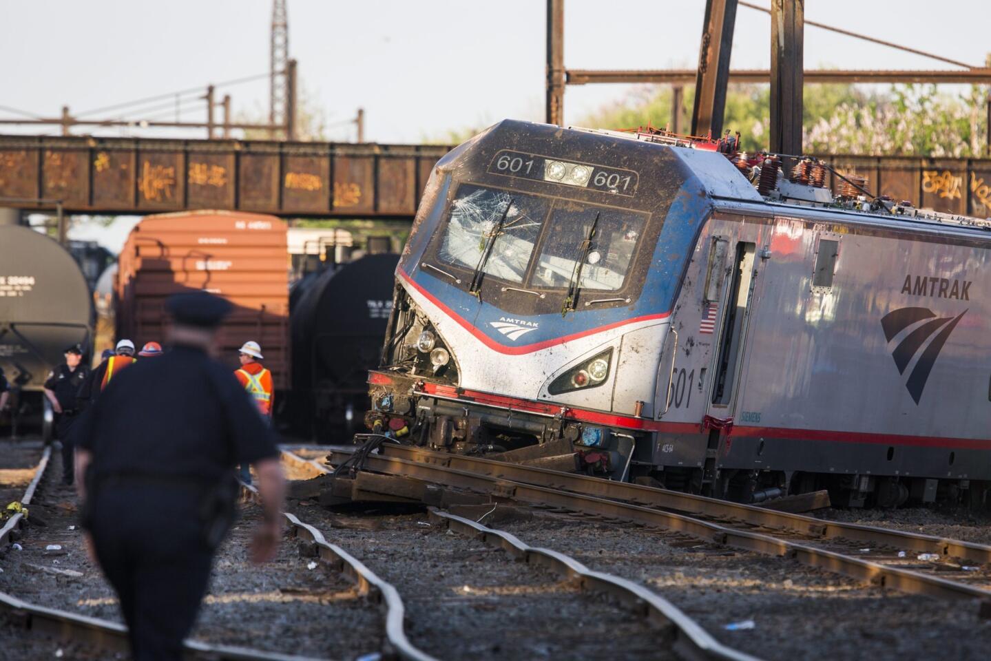 An Amtrak train that derailed on its way from Washington to New York City in Philadelphia.