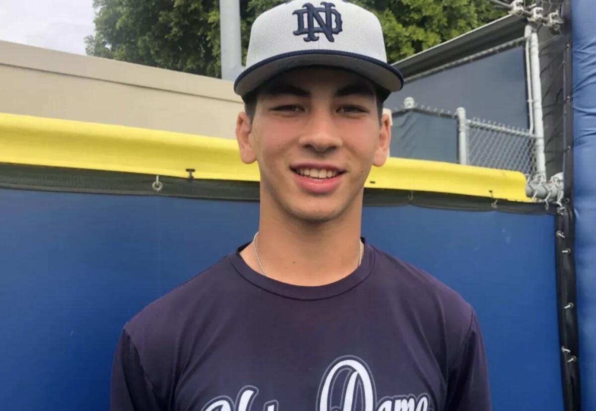 Lucas Gordon in 2019 for Sherman Oaks Notre Dame. He was named Big 12 pitcher of the year for Texas in 2023.