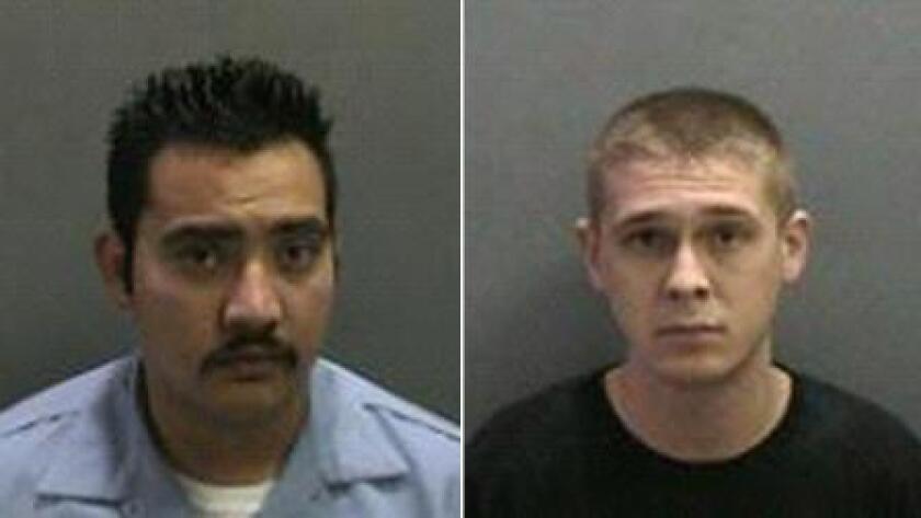 Kevin Sanchez and William Menser were arrested on suspicion of stealing a Glendale police patrol car from the Orange County Sheriff's Academy.