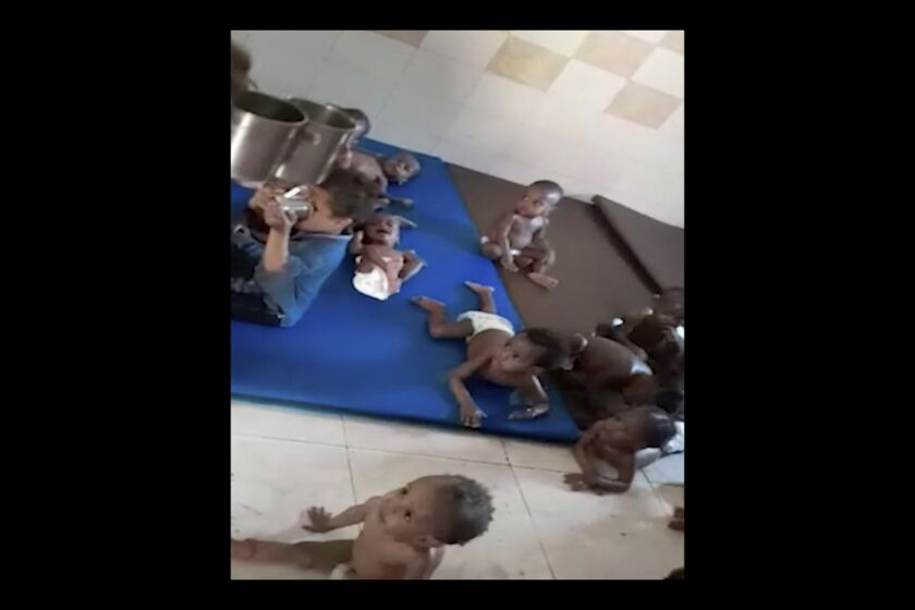 This image taken from video shows toddlers in the Foster Home for Orphans in Khartoum, Sudan, May 2023. At least 60 infants, toddlers and older children perished over the past six weeks while trapped in horrific conditions in the orphanage in Sudan's capital as fighting raged outside. (AP Photo/Heba Abdalla)