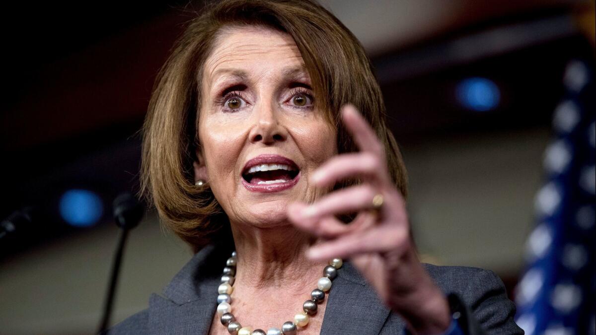 House Minority Leader Nancy Pelosi speaks on Capitol Hill in Washington.
