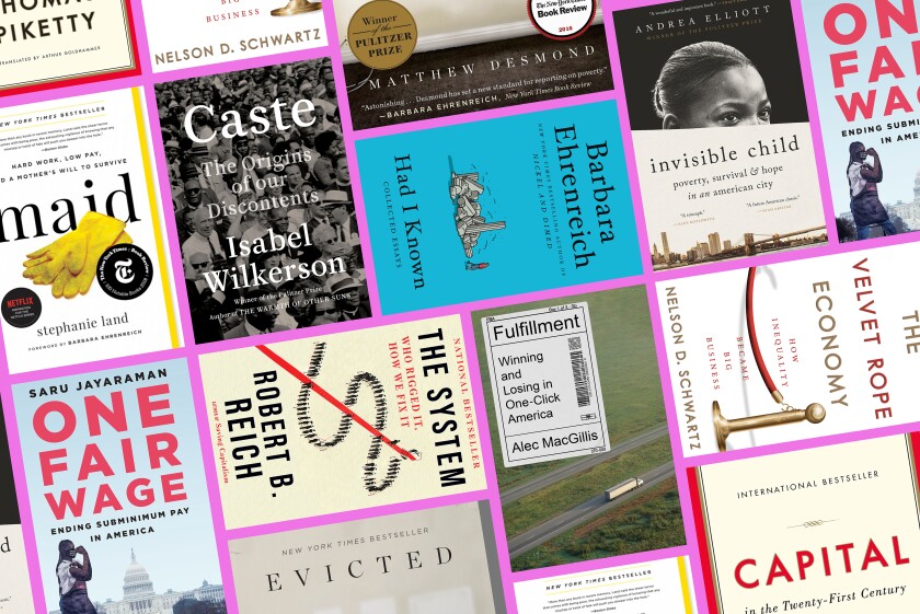 Collage of the covers of books about inequality