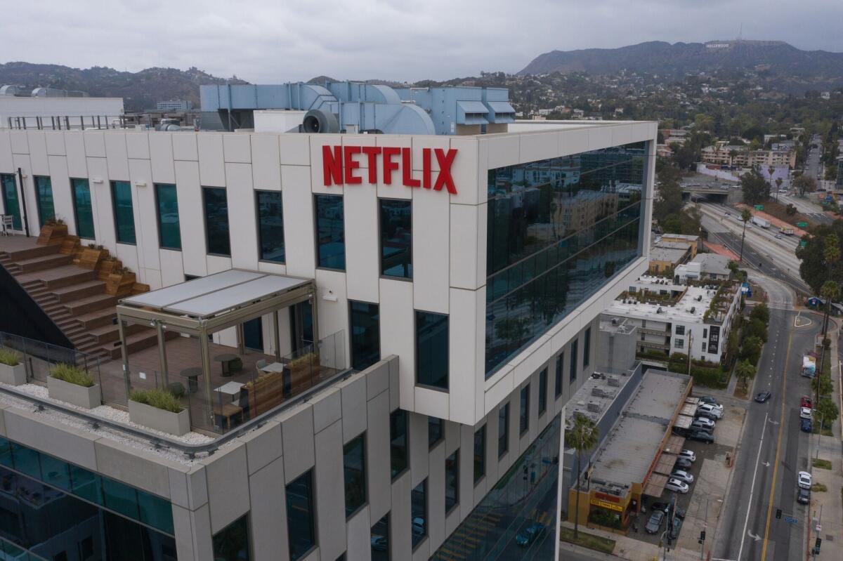 Signage outside Netflix Inc. headquarters on Sunset Boulevard.