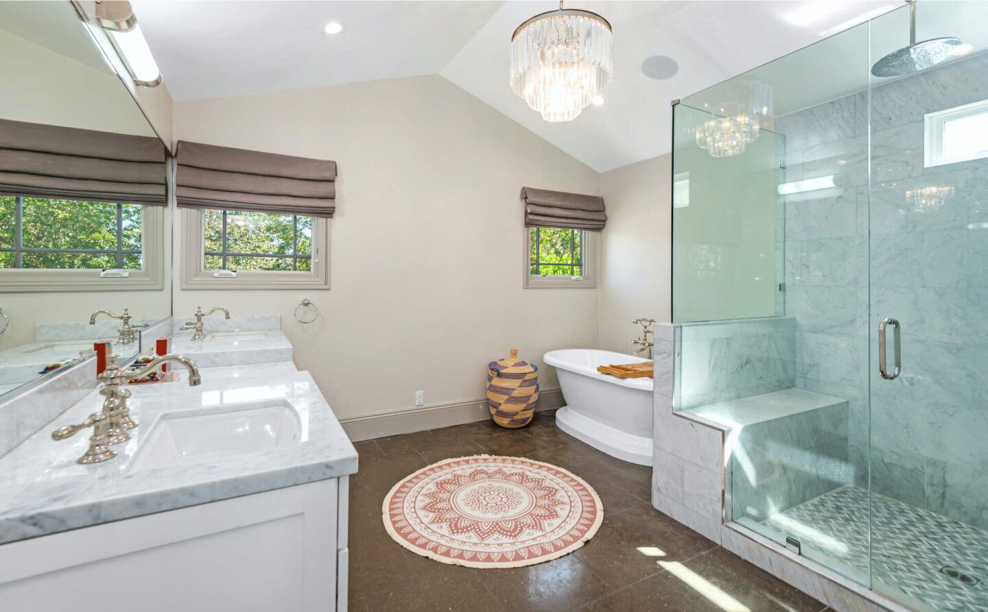 The bathroom with shower and tub.