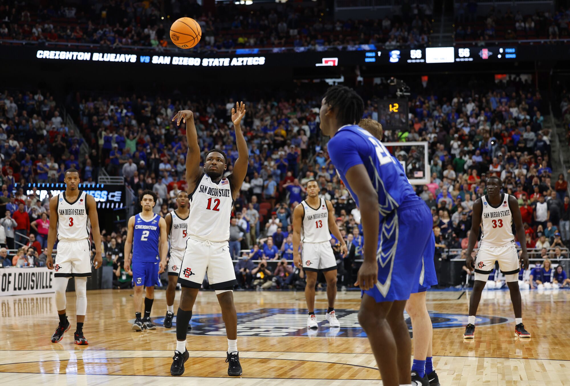 San Diego State's Darrion Trammell makes the game-winning free throw to beat Creighton 57-56.