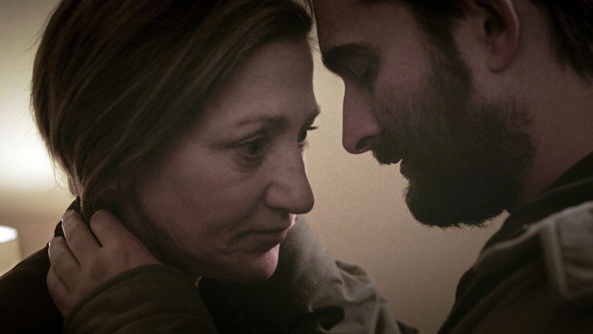 Edie Falco and Jay Duplass in the movie "Outside In."