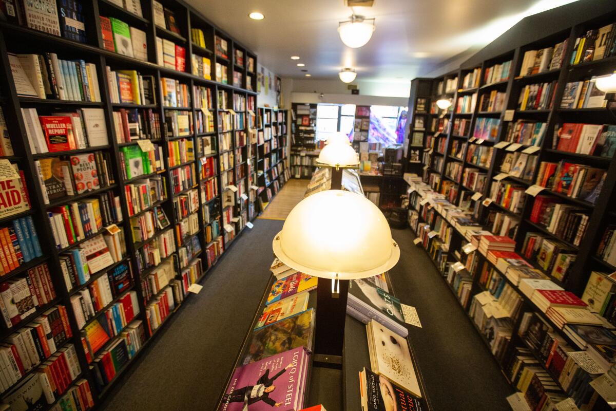 Shelves line the walls of Book Soup.