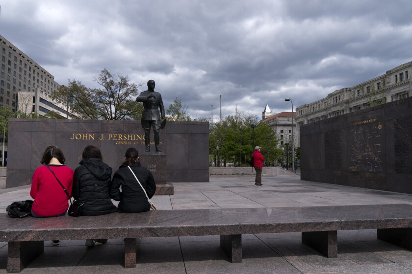 People visit the newly opened World War I Memorial, Friday, April 16, 2021, in Washington. (AP Photo/Jacquelyn Martin)