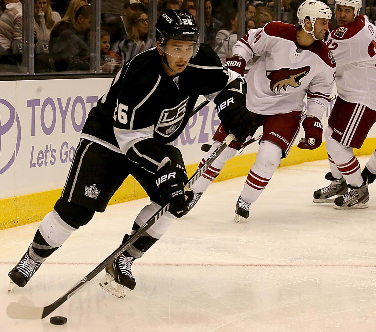 Slava Voynov, shown with the Kings on Oct. 24, 2013, faces a maximum of nine years in state prison if convicted of a domestic violence charge.