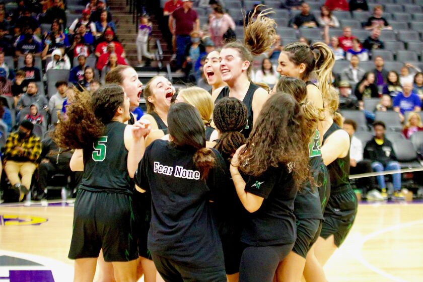 Sage Hill players celebrate winning Division II state girls' championship.