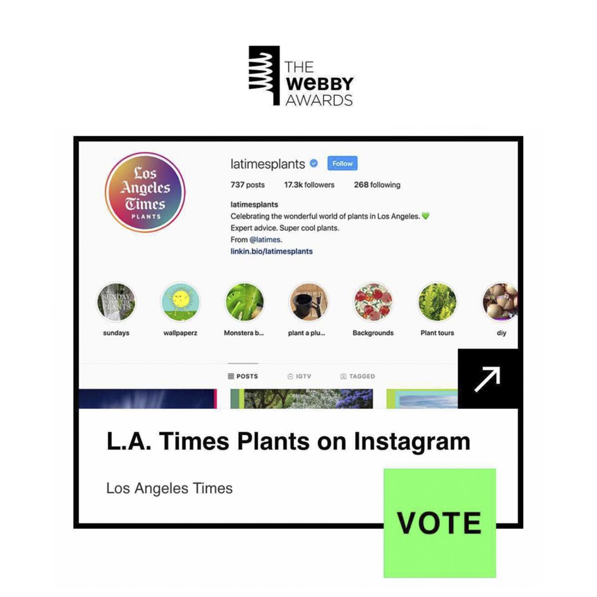 A screenshot of the L.A. Times Plants page on Instagram