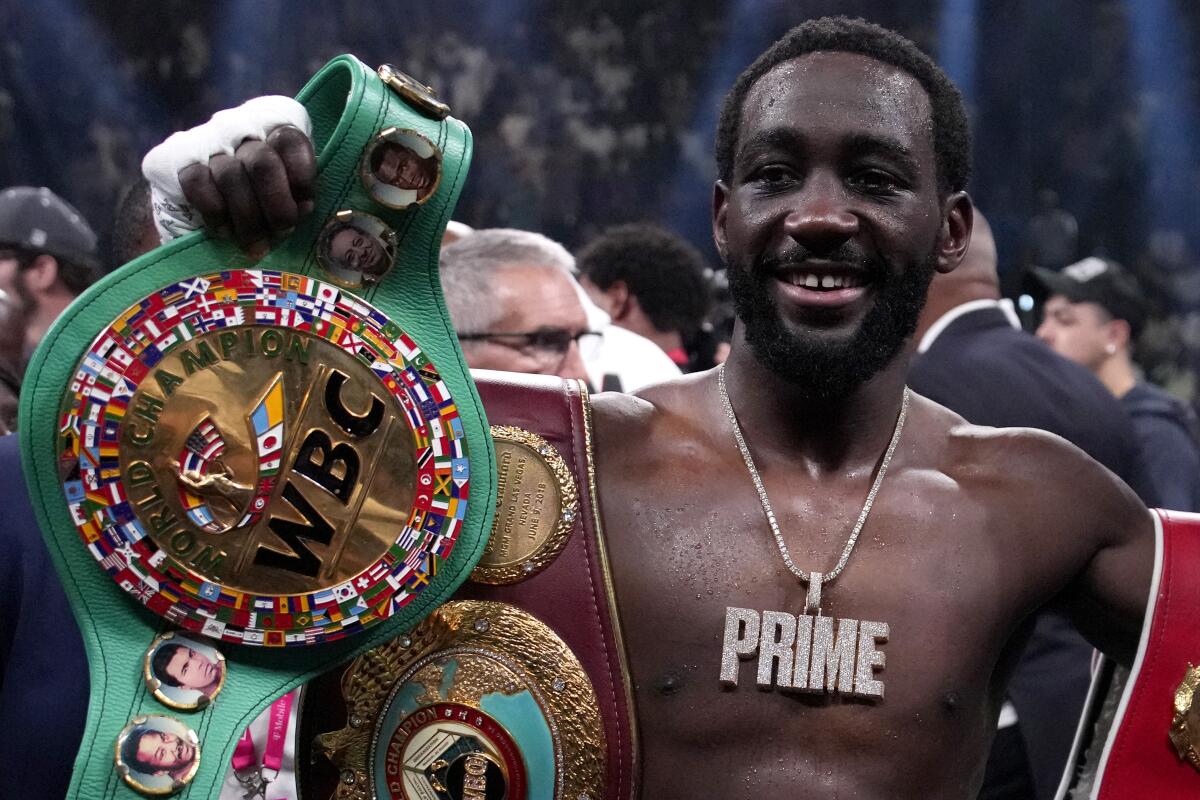 Terence Crawford celebrates his defeat of 